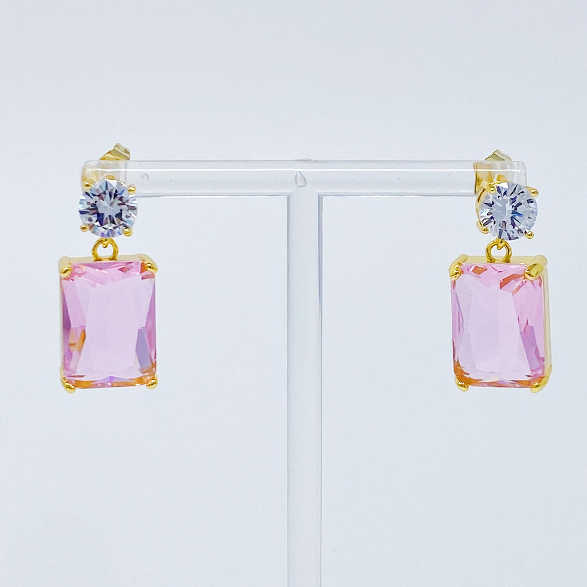 Black Crystal Drop Earrings — Baguette Cut with Cubic Zirconia