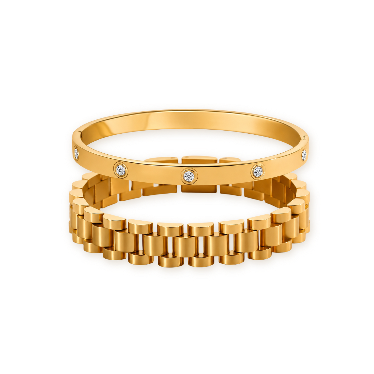 Watch Band Bangle Set — Stainless Steel in Gold Tone