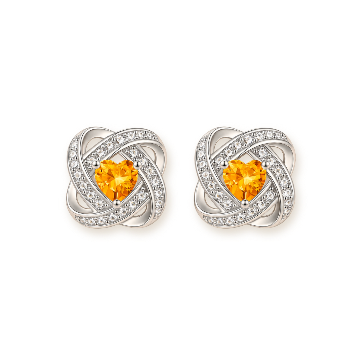 Love Knot Birthstone Earrings — Sterling Silver with Citrine