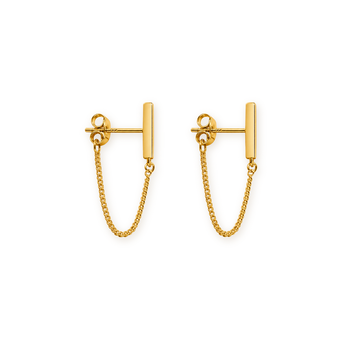 Bar and Chain Drop Earrings — Sterling Silver in Gold