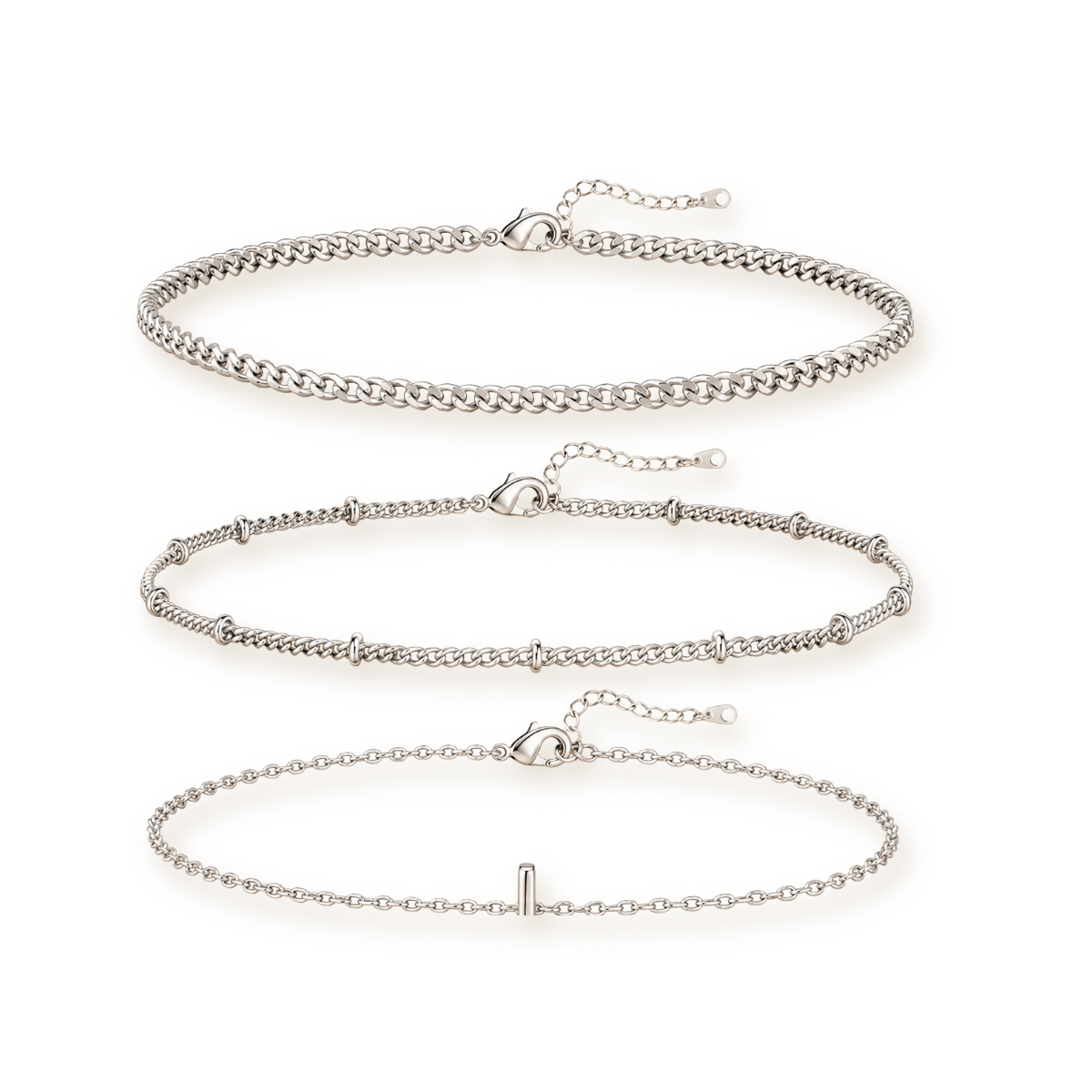 Silver Chain Bracelet Set — Three Stackable Styles