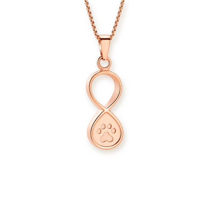 Infinity Paw Urn Pendant — Rose Gold Keepsake for Ashes