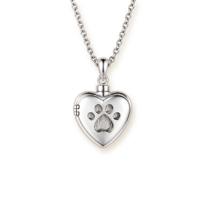 Heart Locket Urn Necklace — 925 Silver with Paw Print
