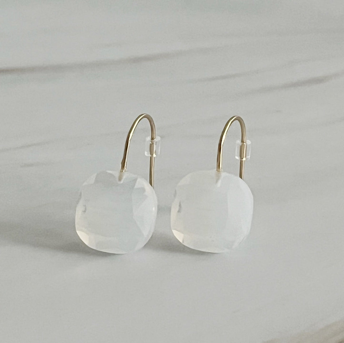 Floating Jewel Earrings — Faceted Crystal Drops on Gold Hooks