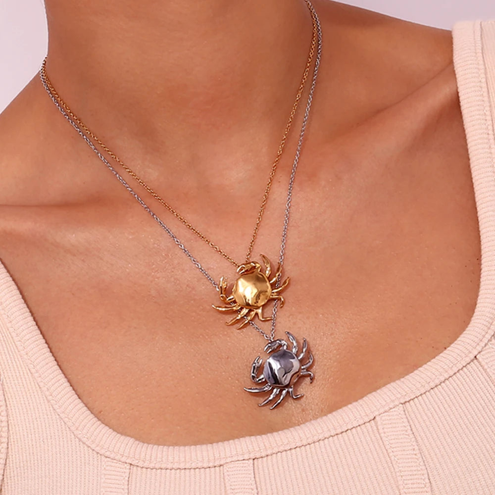 Little Crab Water Resistant Tarnish Free Silver Color 316L Stainless Steel Women's Ring Earrings 18K Gold Plated Jewelry