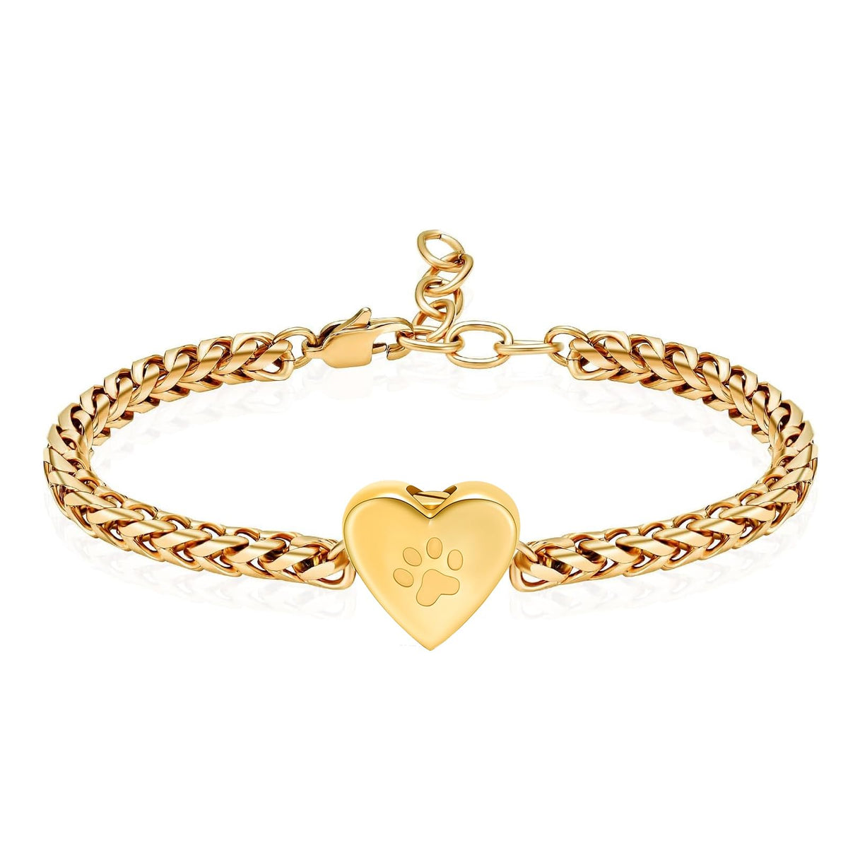 Paw Print Heart Urn Bracelet — Stainless Steel Pet Cremation Keepsake with Filling Kit