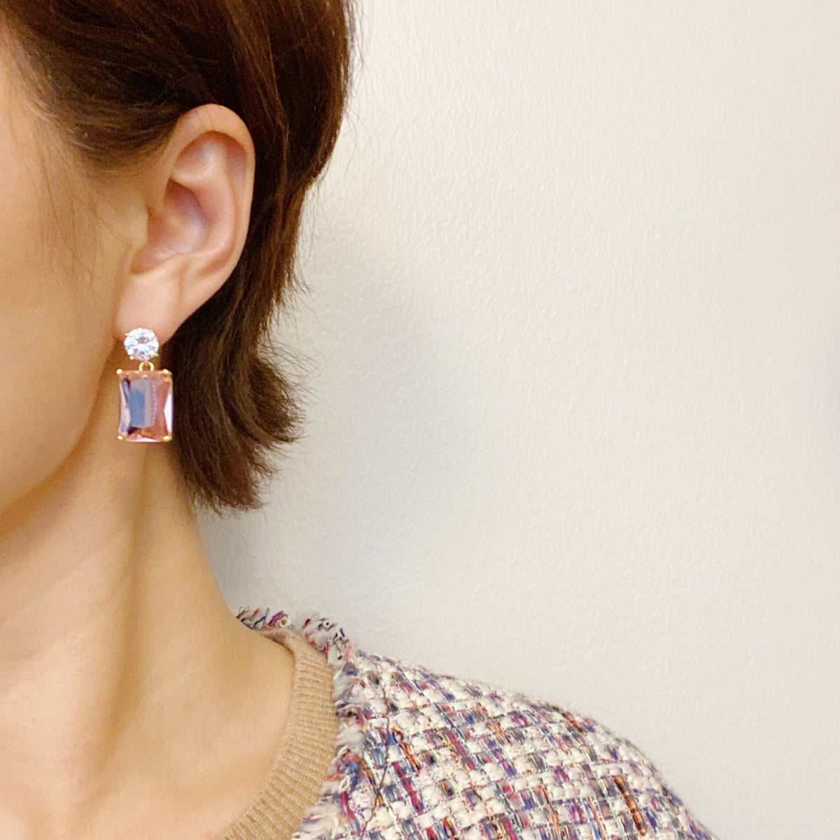 Black Crystal Drop Earrings — Baguette Cut with Cubic Zirconia