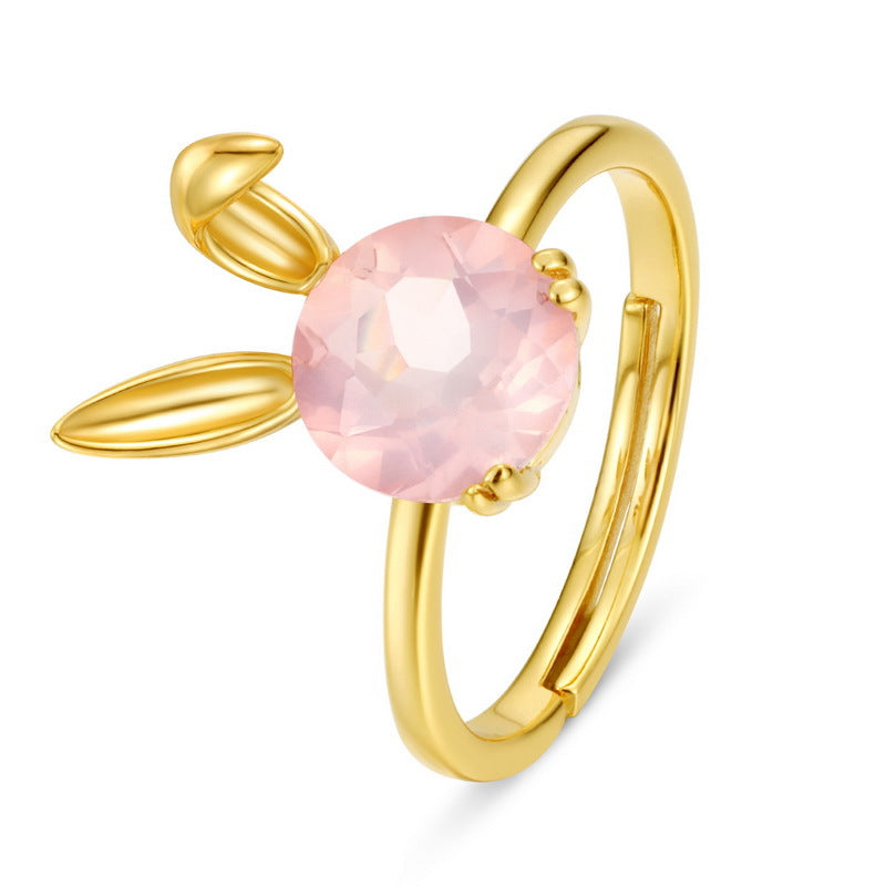 Rose Quartz Rabbit Ring — 925 Silver with Gold Plating