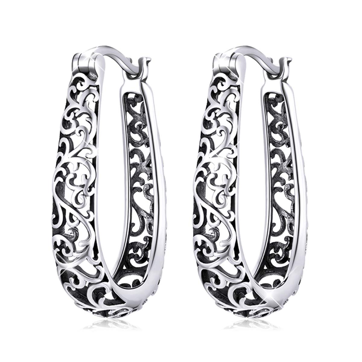 Sterling Silver Filigree Hoops — Openwork Huggie Earrings