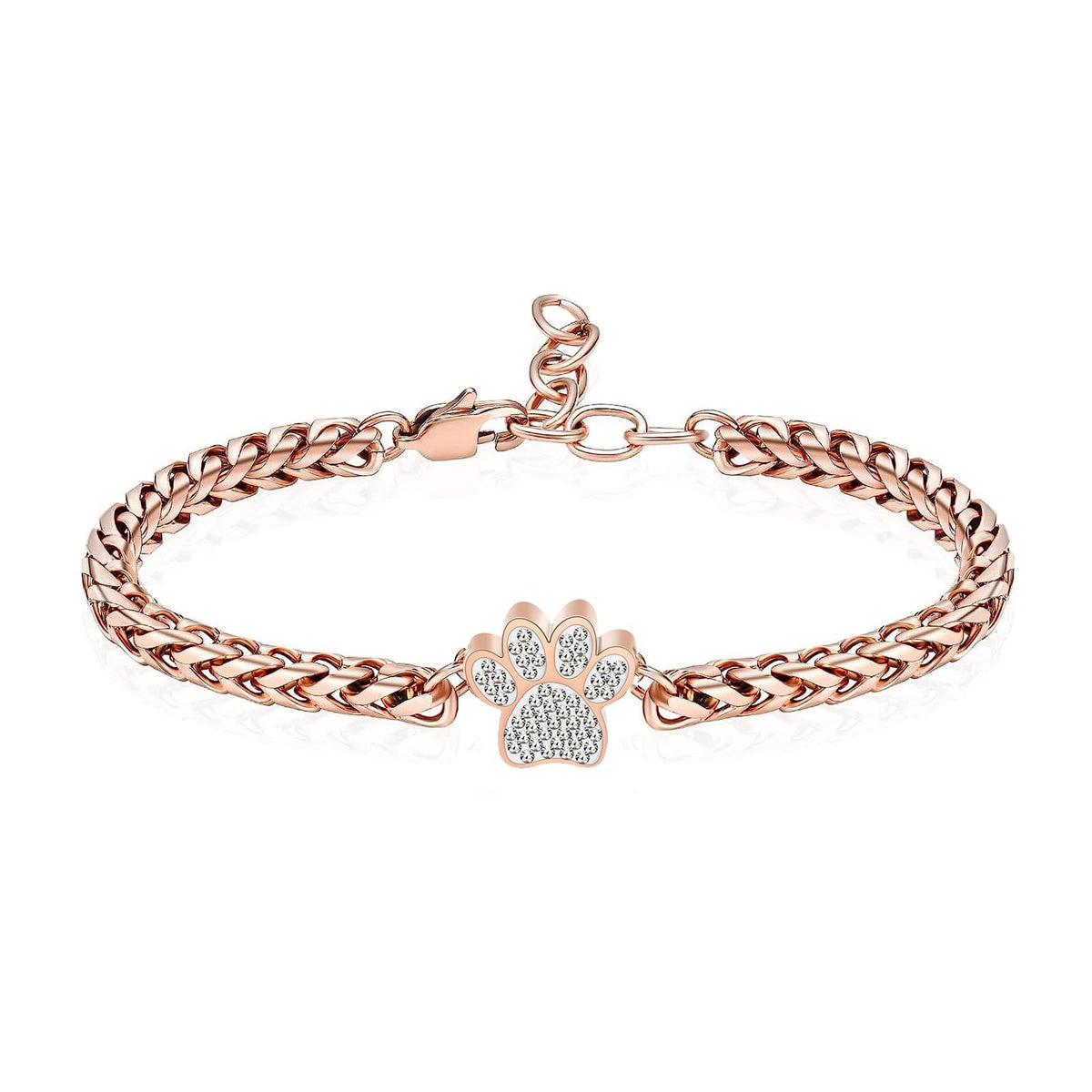 Pavé Paw Urn Bracelet — Rose Gold Curb Chain