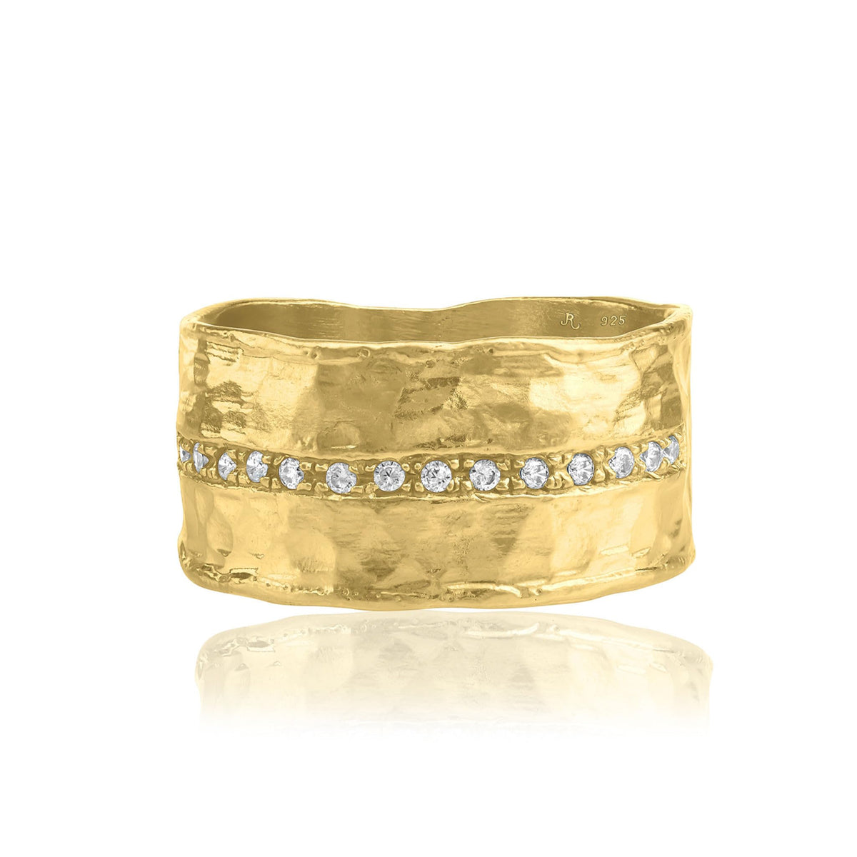 Hammered Band Ring — 14K Gold Over Sterling with Pavé