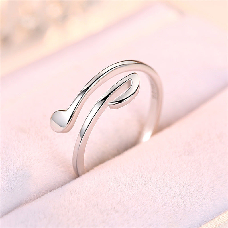 Music Note Open Ring — Adjustable Wrap Band in Silver or Rose Gold