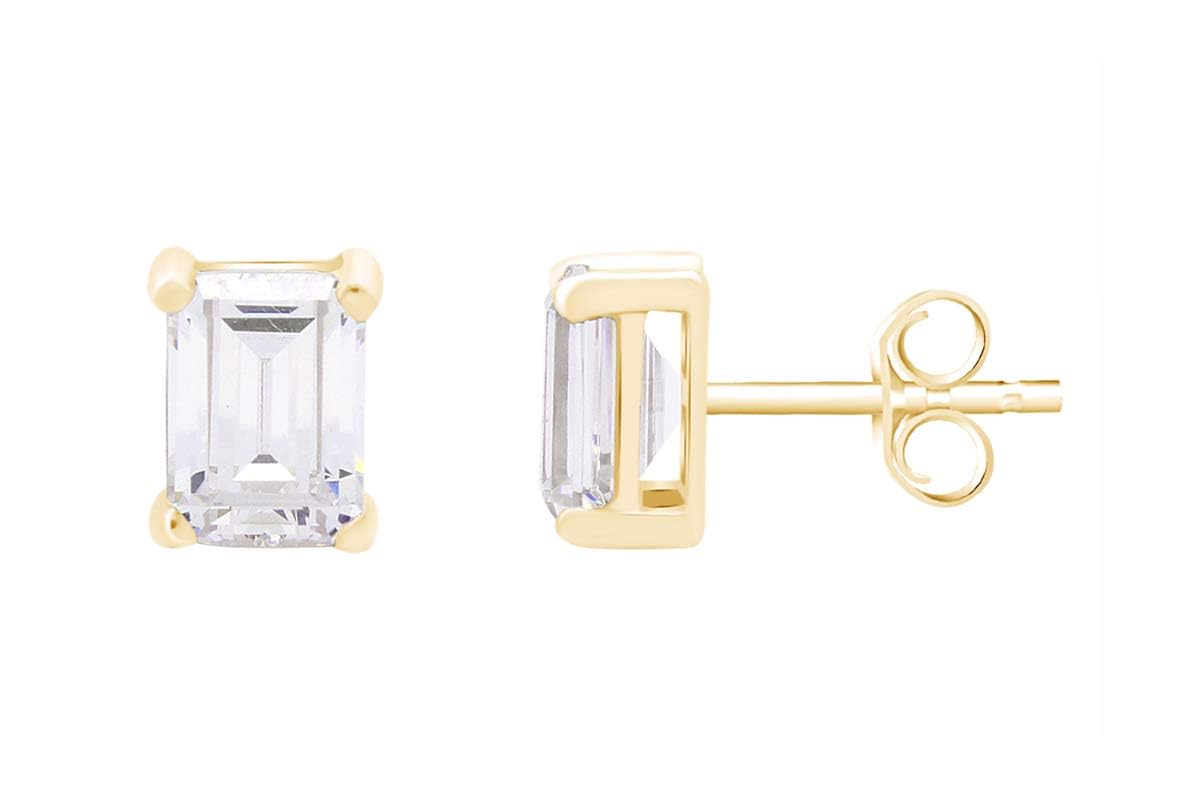 Emerald Cut Studs — 3.5ct Cubic Zirconia in Gold Over Silver