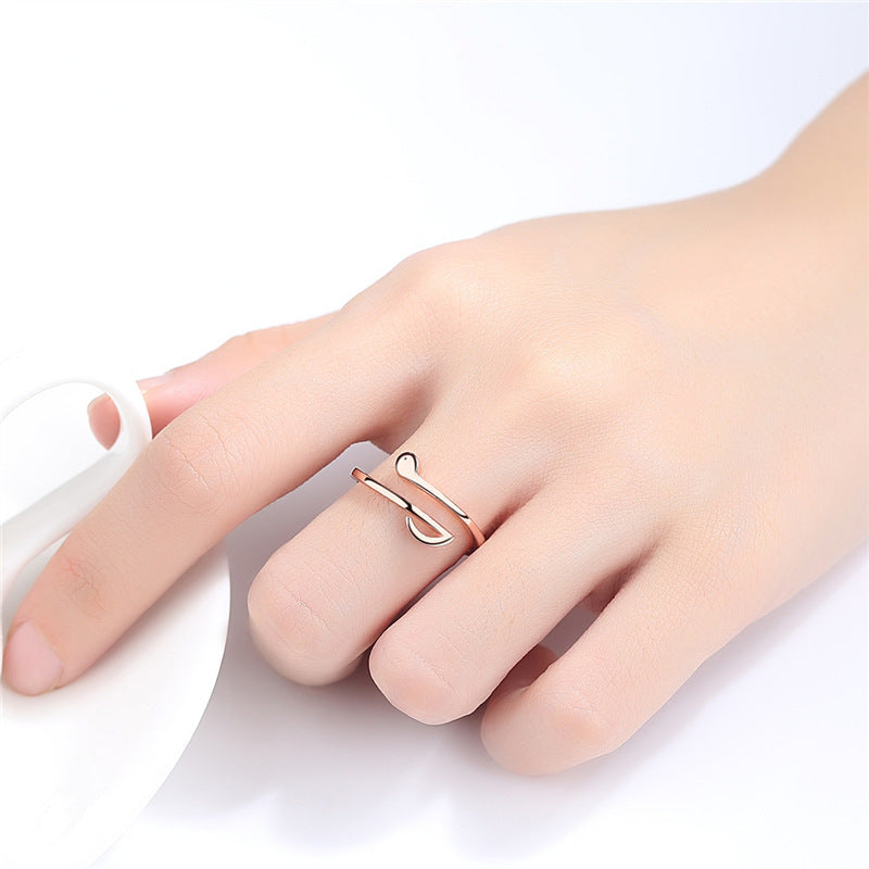 Music Note Open Ring — Adjustable Wrap Band in Silver or Rose Gold