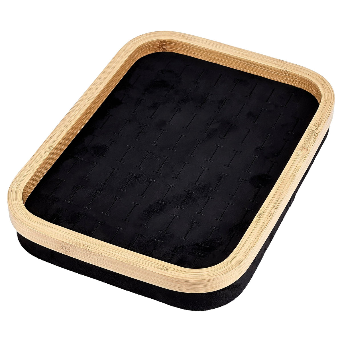 Bamboo Jewelry Tray — Faux Velvet Ring and Earring Display