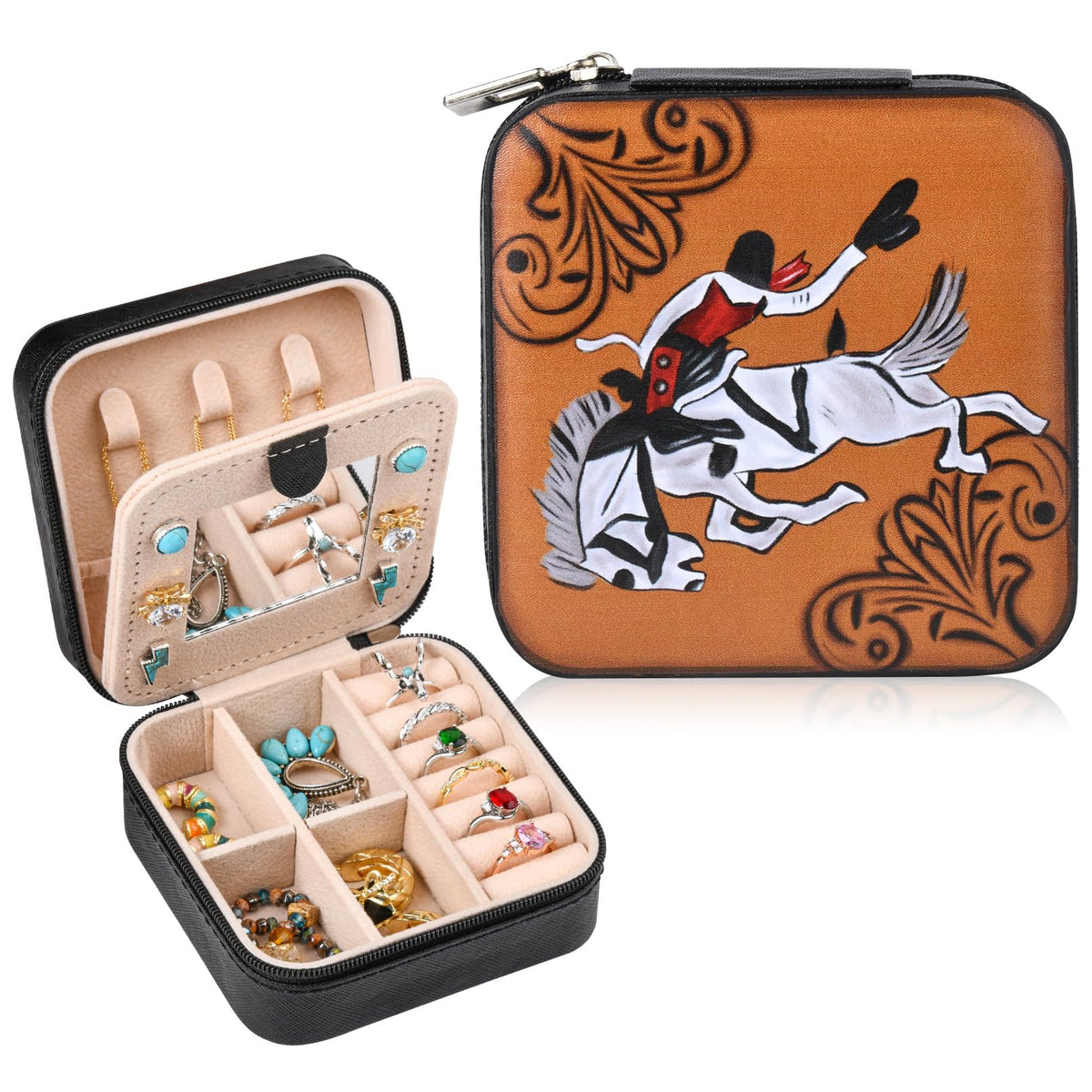 Western Travel Jewelry Case — Tooled Horse Motif