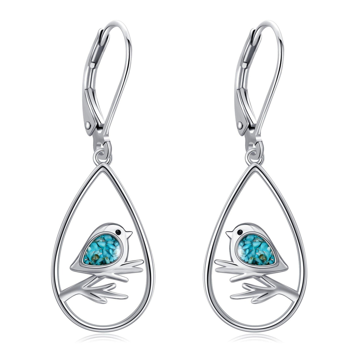 Turquoise Bird Earrings — Sterling Silver Teardrop Drops