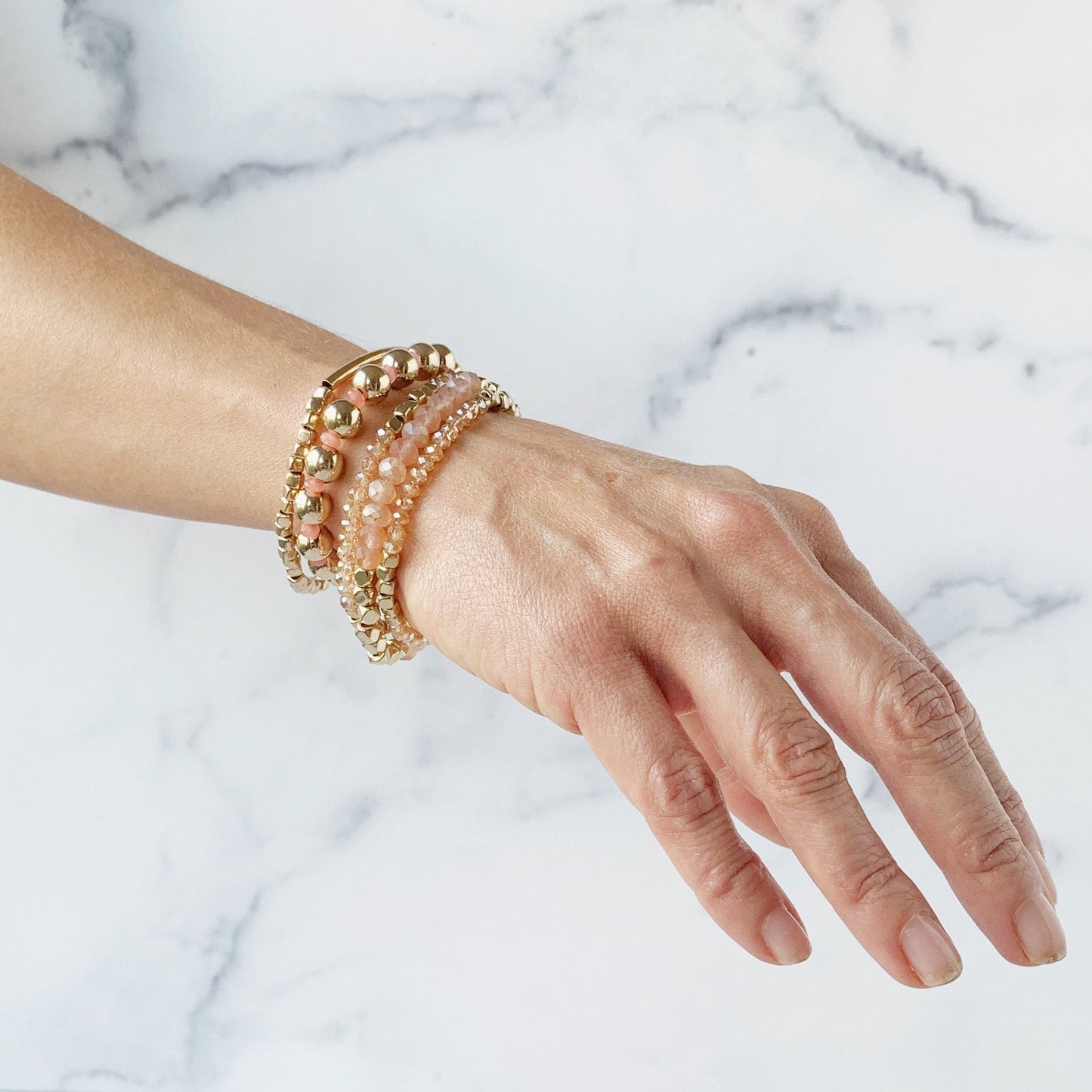 Rose Quartz & Gold Bracelet Collection