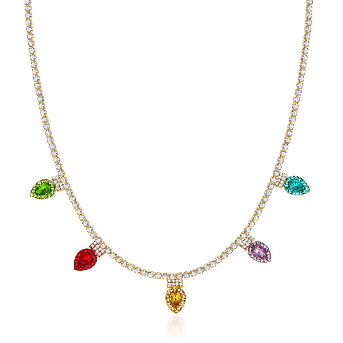 Christmas Lights Necklace — Colorful Crystal Bulbs on a Pavé Chain