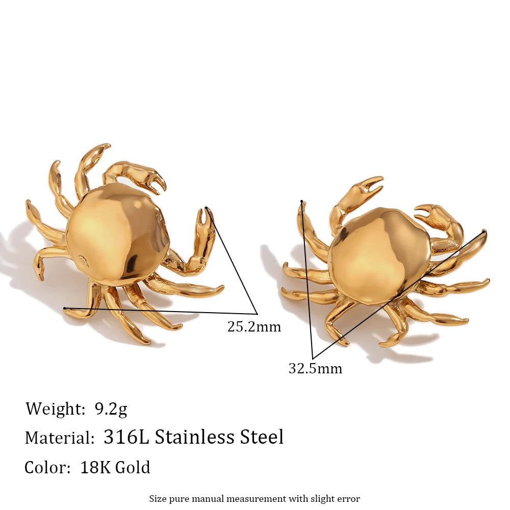 Little Crab Water Resistant Tarnish Free Silver Color 316L Stainless Steel Women's Ring Earrings 18K Gold Plated Jewelry