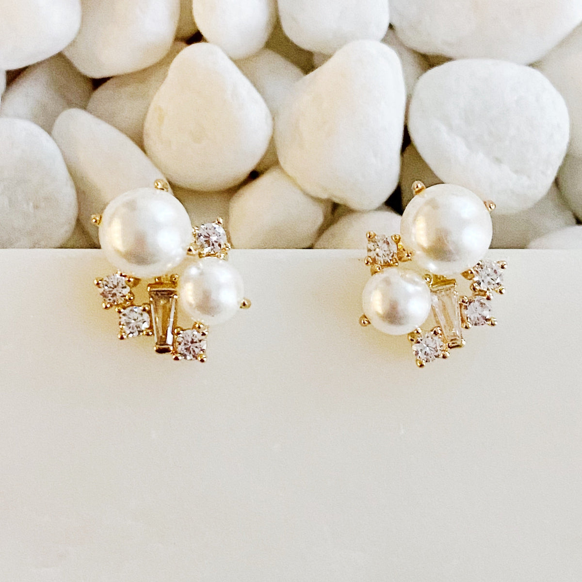 Pearl Cluster Studs — Cubic Zirconia and Pearls in 18K Gold Plating