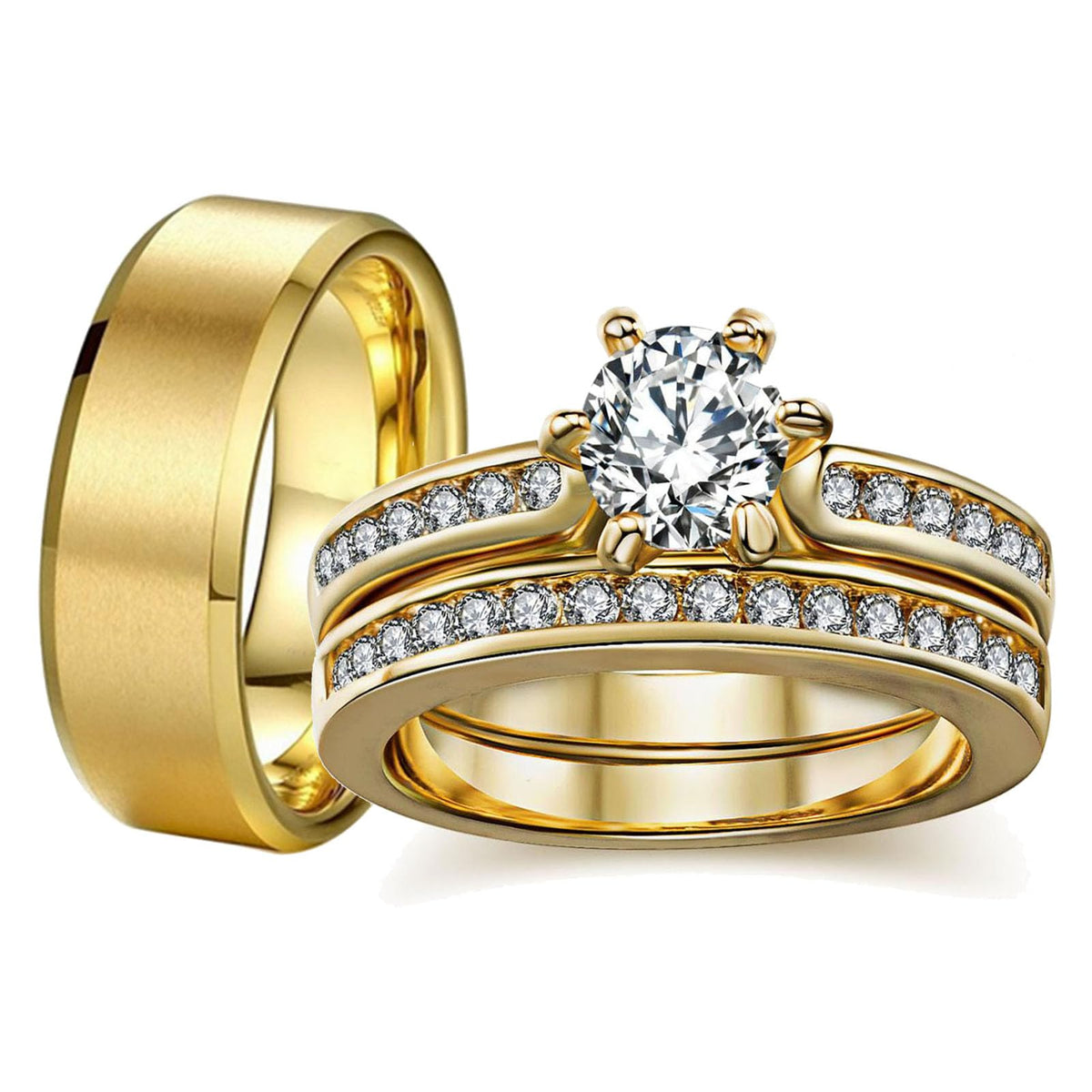 Matching Couple Rings — Sterling and Titanium Wedding Set