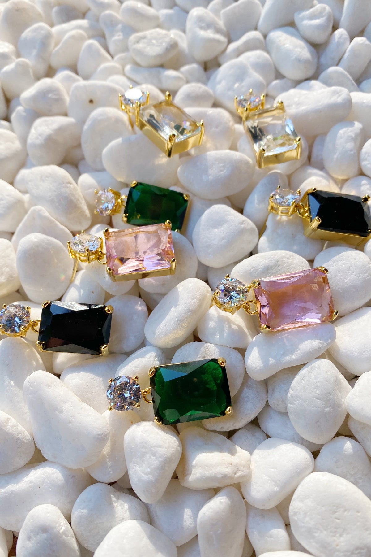 Black Crystal Drop Earrings — Baguette Cut with Cubic Zirconia