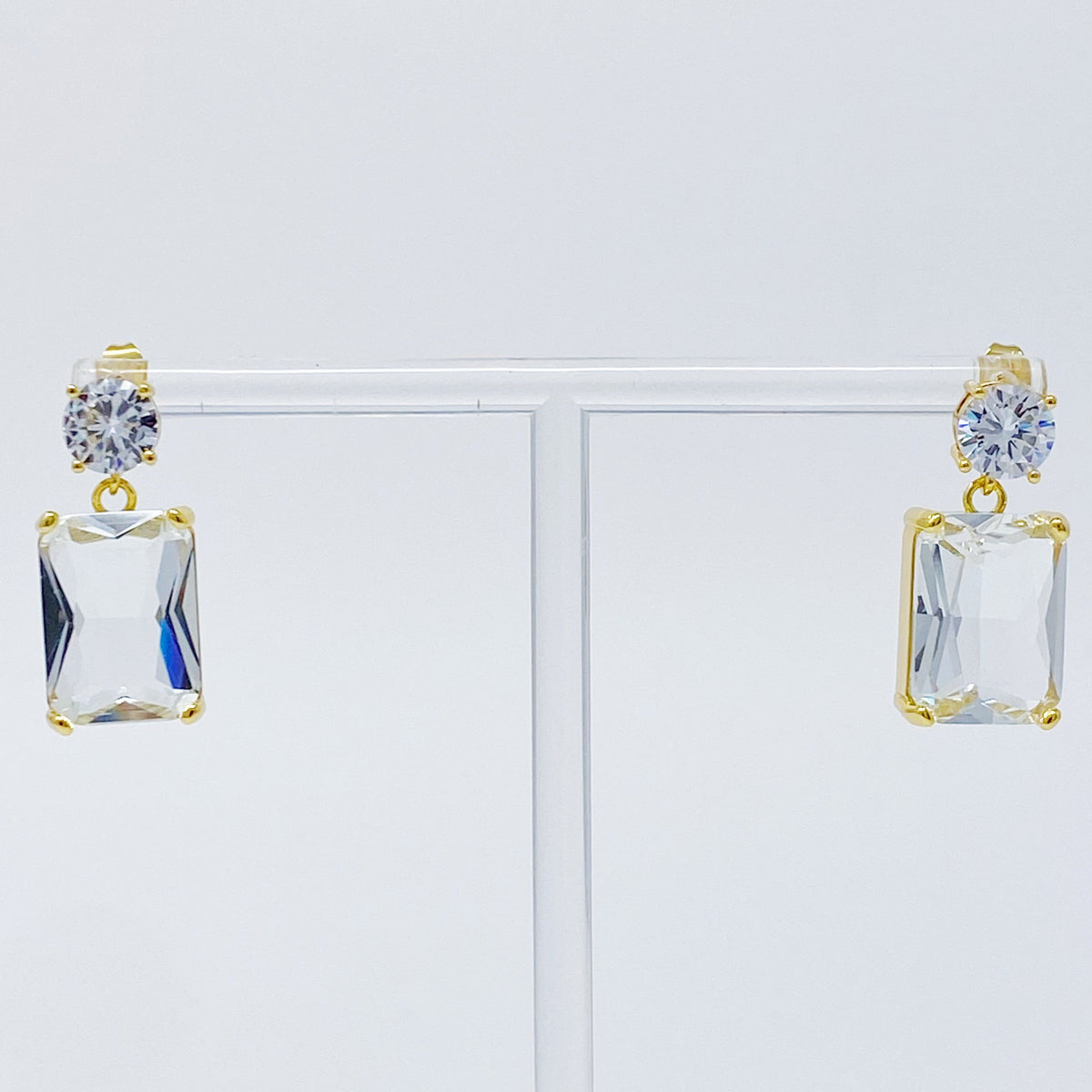 Black Crystal Drop Earrings — Baguette Cut with Cubic Zirconia