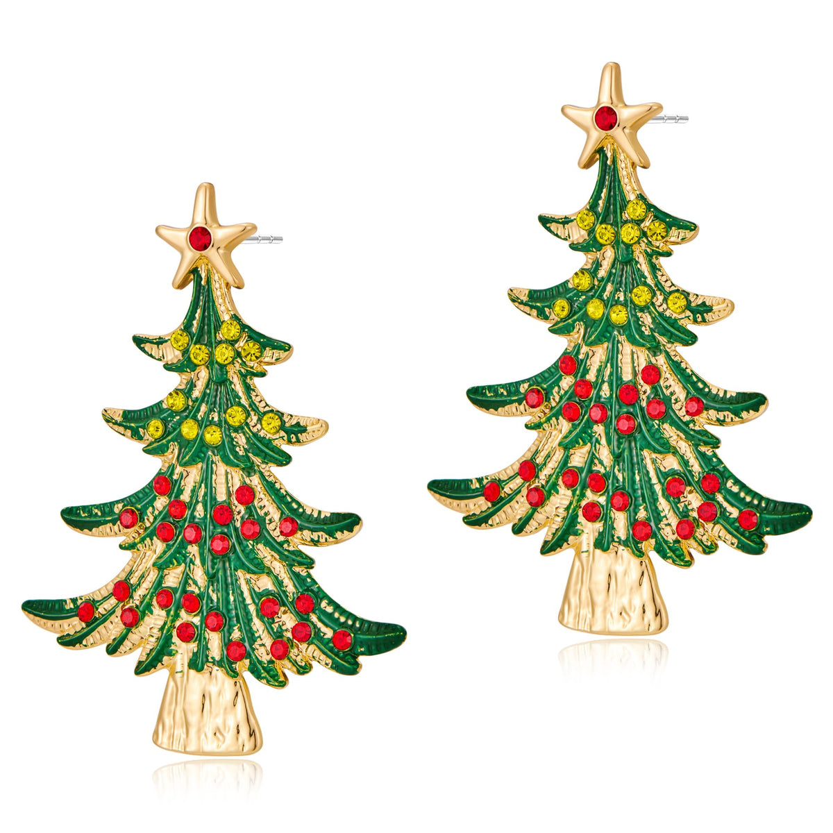 Christmas Tree Earrings — Rhinestone Festive Studs