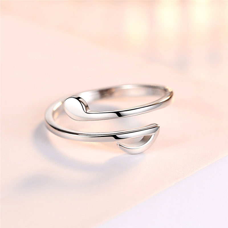 Music Note Open Ring — Adjustable Wrap Band in Silver or Rose Gold