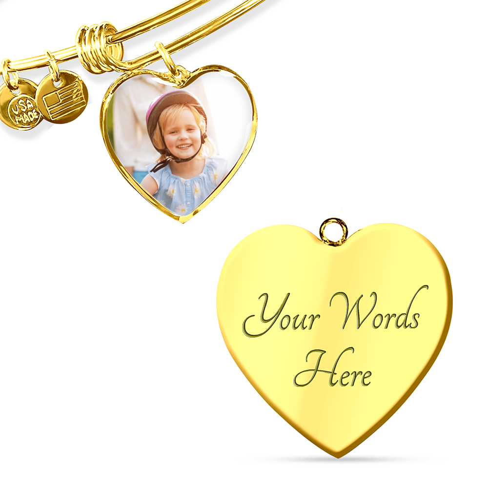 Worn Close — Photo Heart Bangle in Steel or 18K Gold