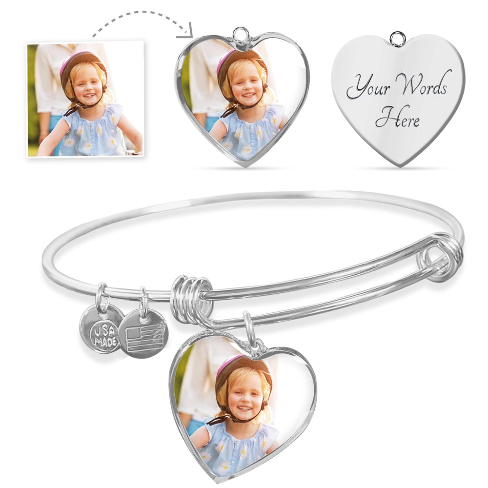 Worn Close — Photo Heart Bangle in Steel or 18K Gold