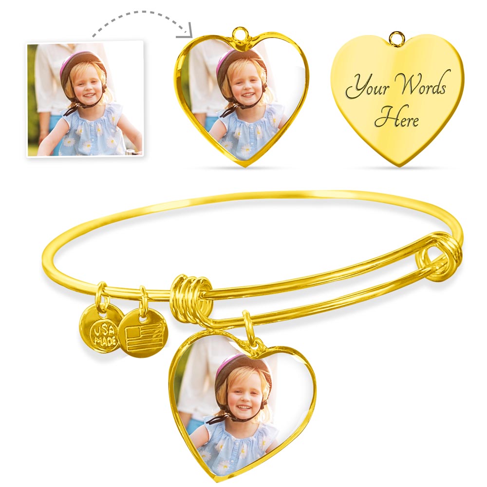 Worn Close — Photo Heart Bangle in Steel or 18K Gold