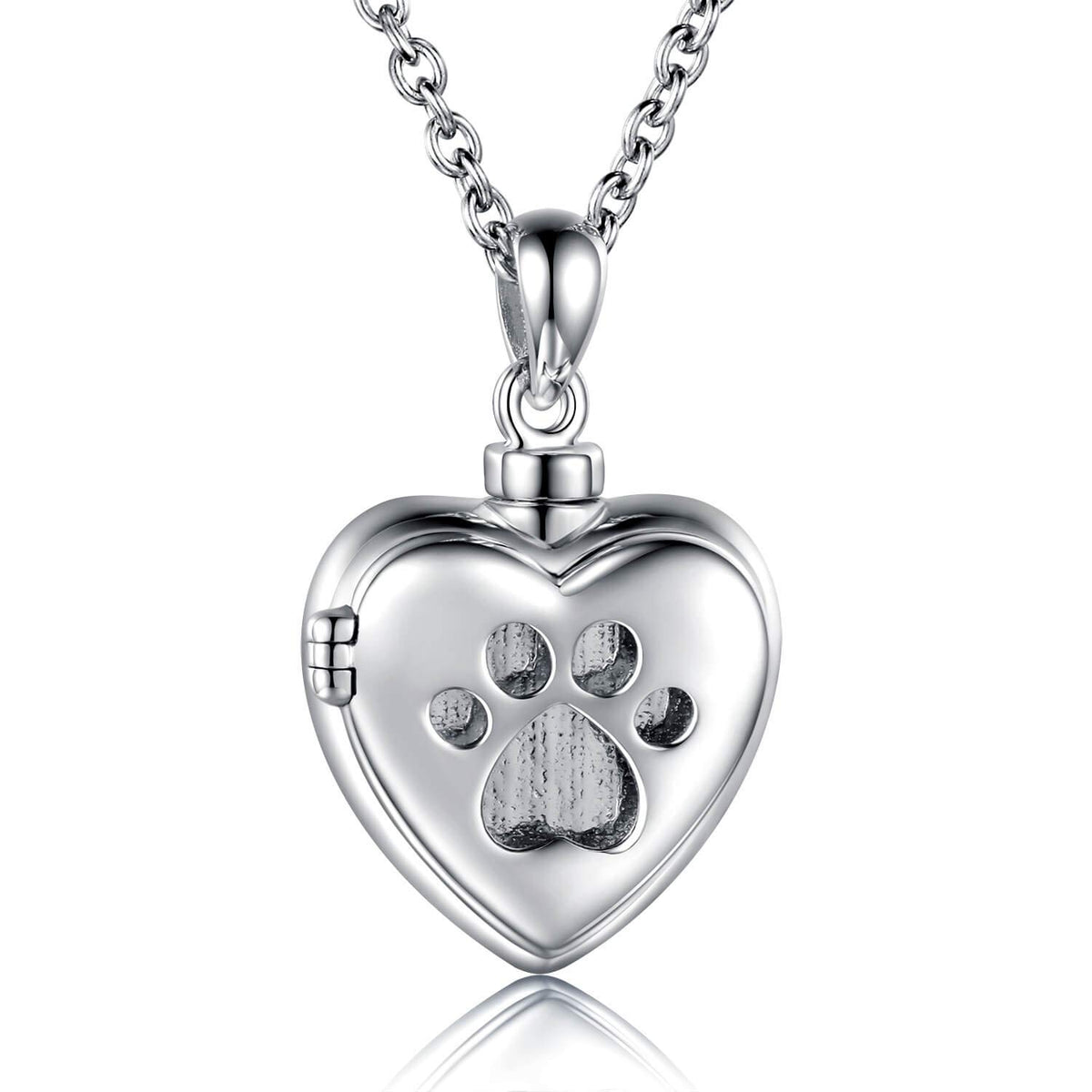 Heart Locket Urn Necklace — 925 Silver with Paw Print