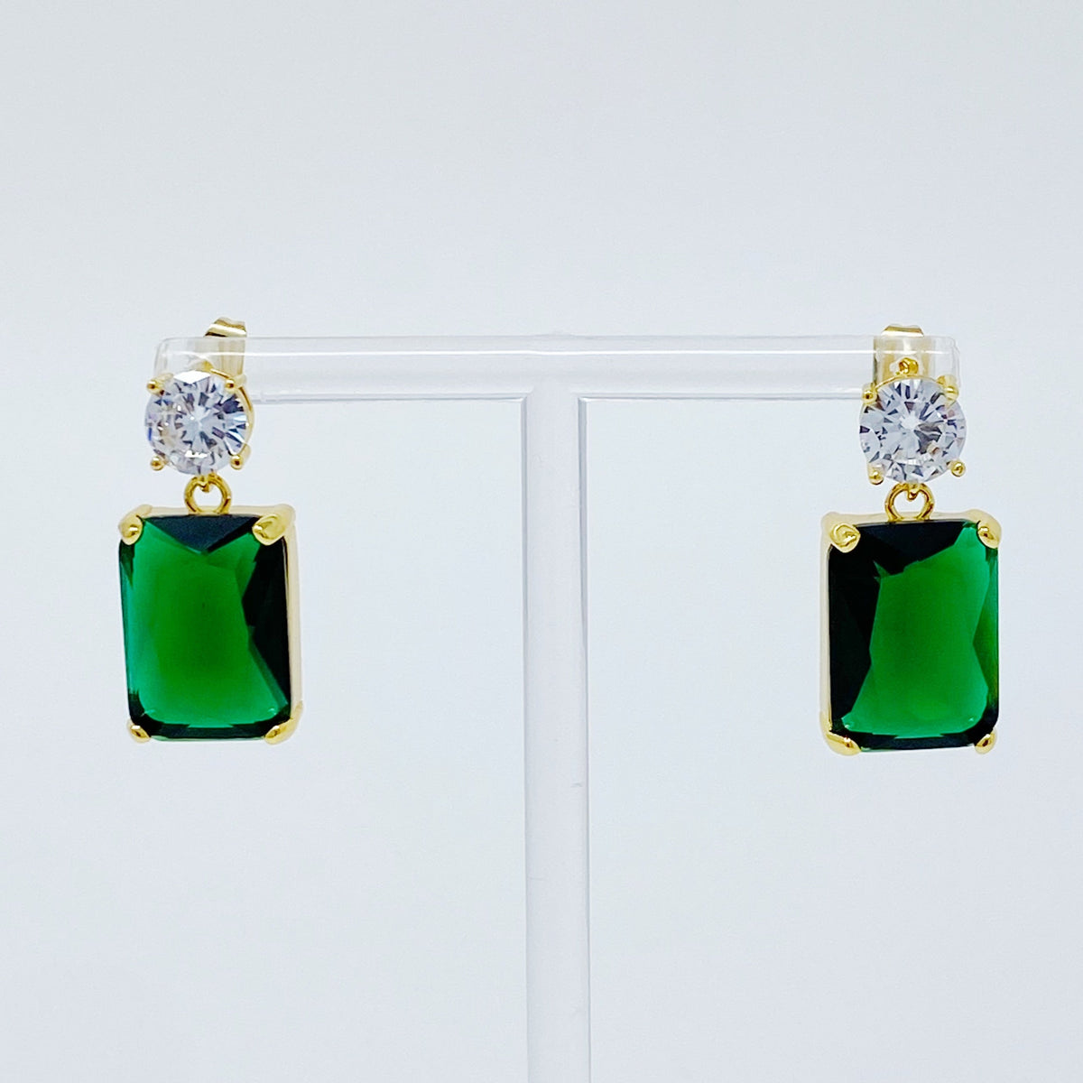 Black Crystal Drop Earrings — Baguette Cut with Cubic Zirconia