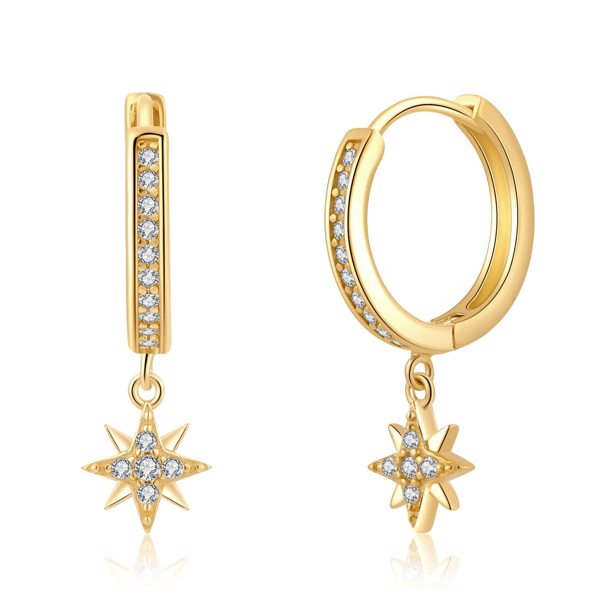 Star Dangle Hoops — 14K Gold Plated Small Hoops