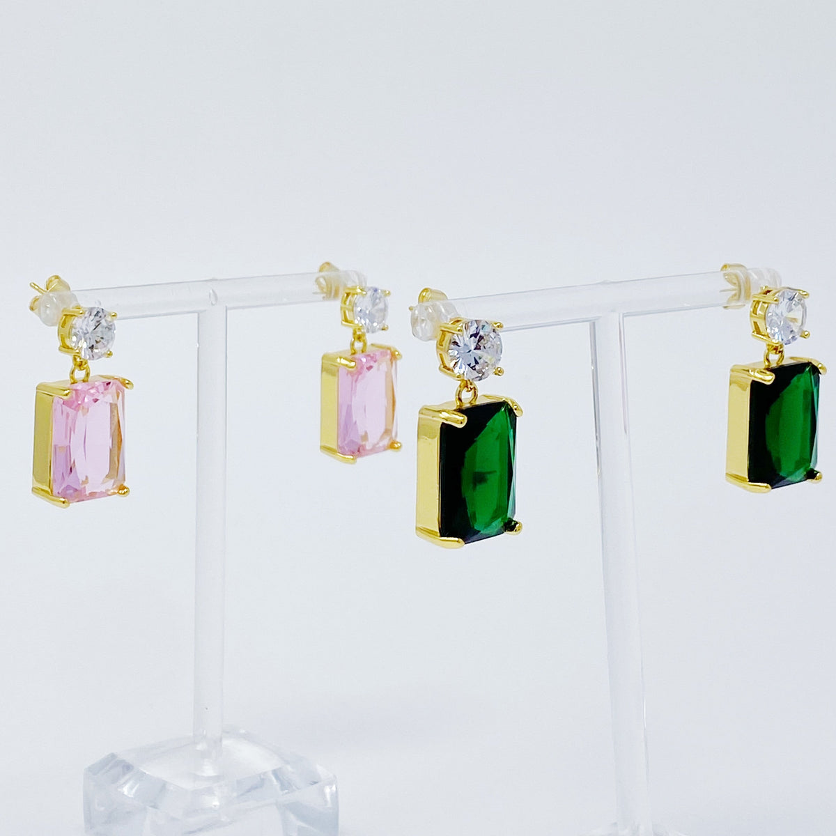 Black Crystal Drop Earrings — Baguette Cut with Cubic Zirconia