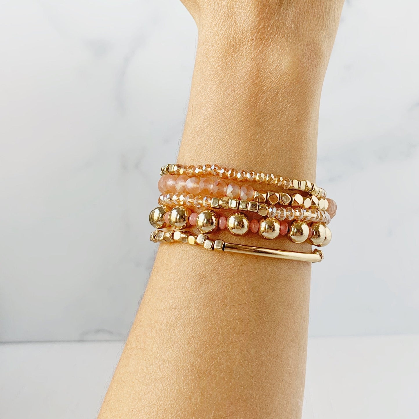 Rose Quartz & Gold Bracelet Collection
