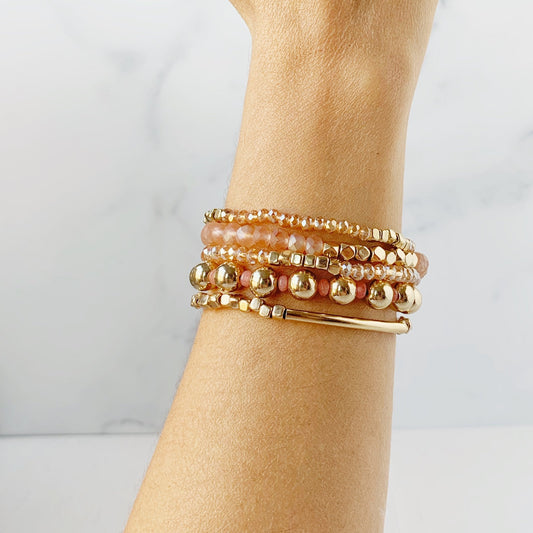 Rose Quartz & Gold Bracelet Collection
