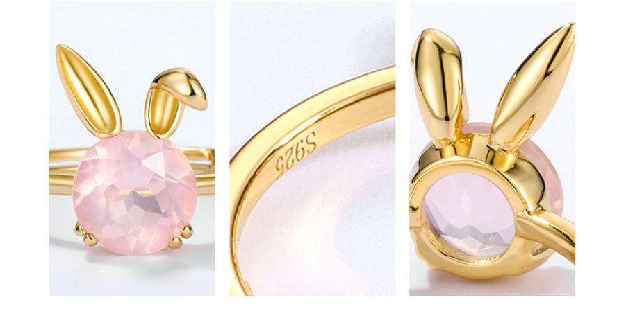 Rose Quartz Rabbit Ring — 925 Silver with Gold Plating