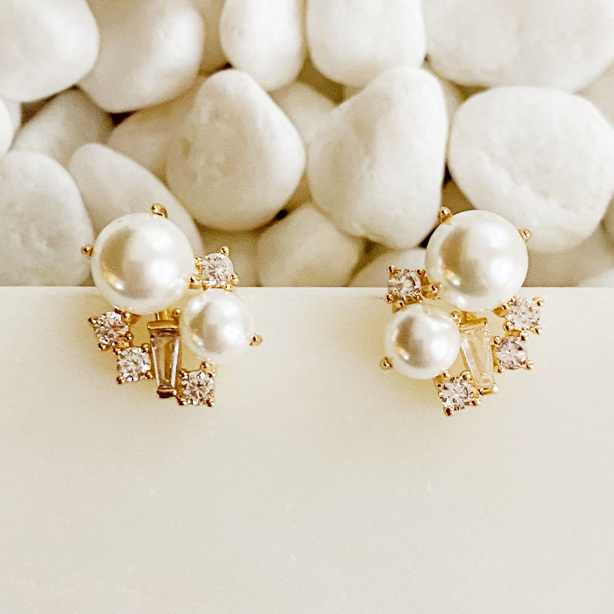 Pearl Cluster Studs — Cubic Zirconia and Pearls in 18K Gold Plating
