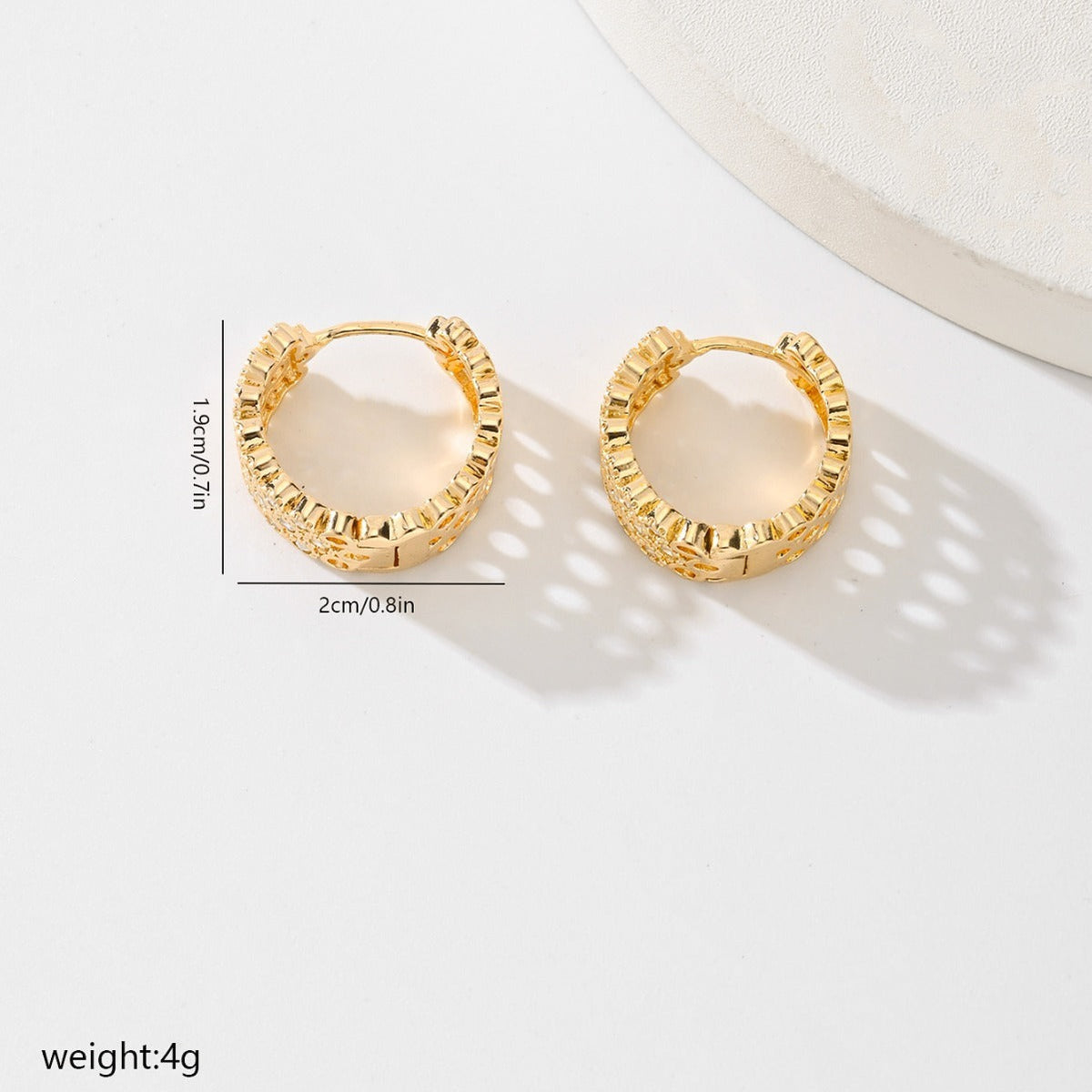 Gold Pavé Huggie Hoops — Chunky Crystal Earrings with Openwork Lace Detail
