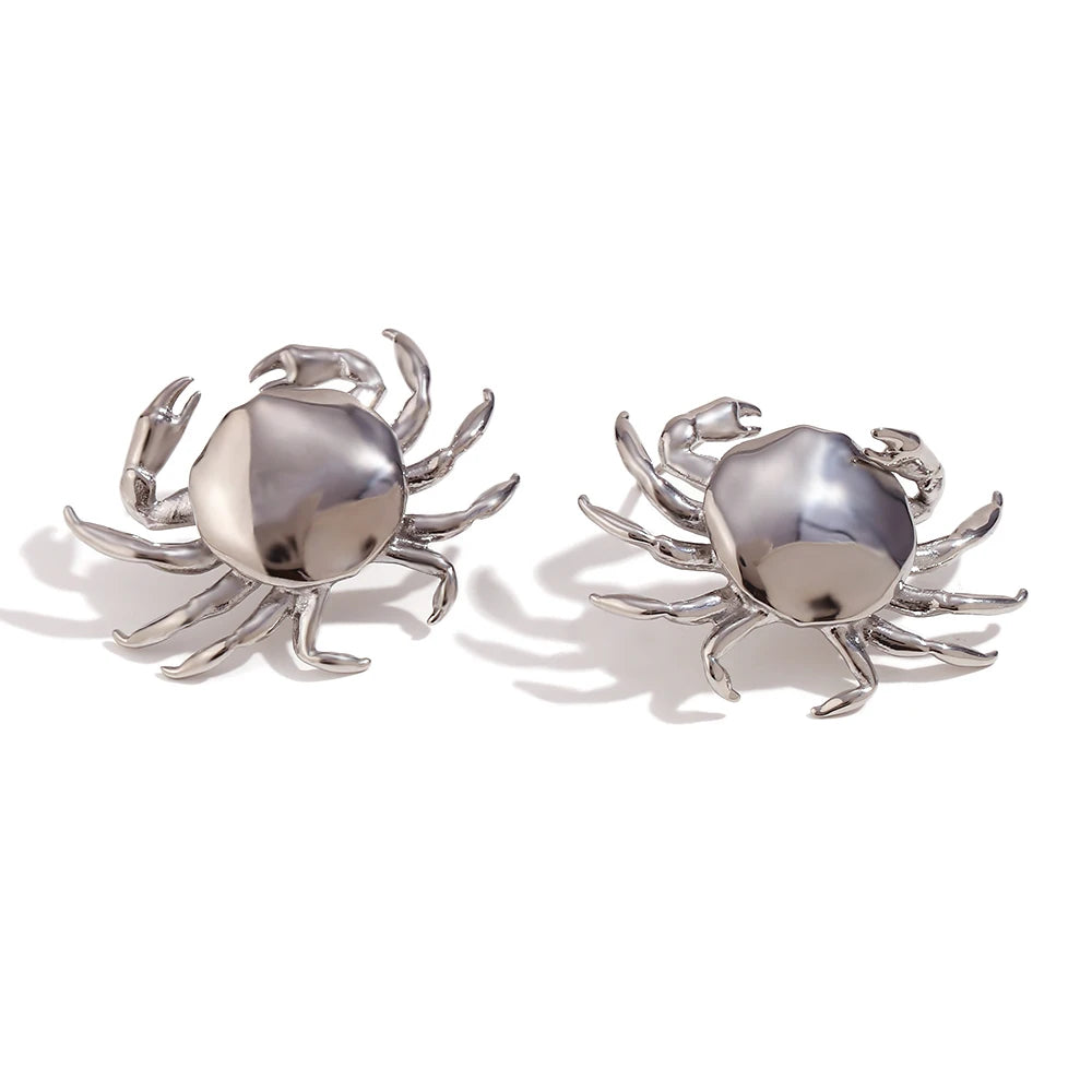Little Crab Water Resistant Tarnish Free Silver Color 316L Stainless Steel Women's Ring Earrings 18K Gold Plated Jewelry