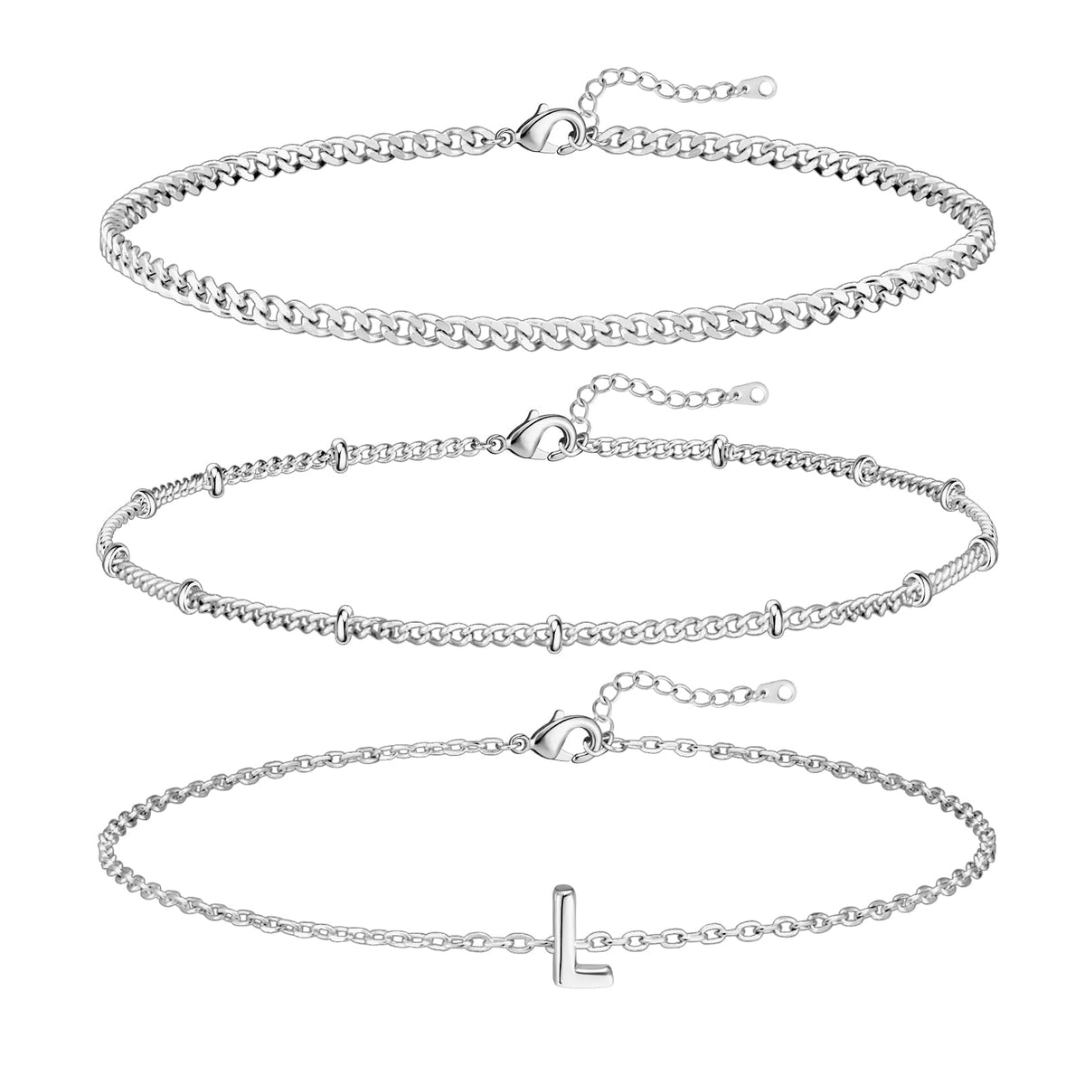 Silver Chain Bracelet Set — Three Stackable Styles