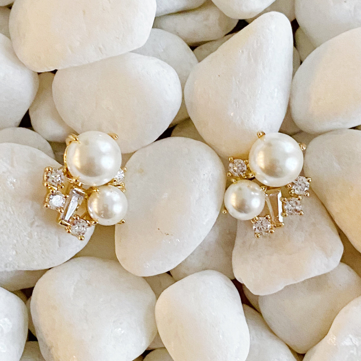 Pearl Cluster Studs — Cubic Zirconia and Pearls in 18K Gold Plating