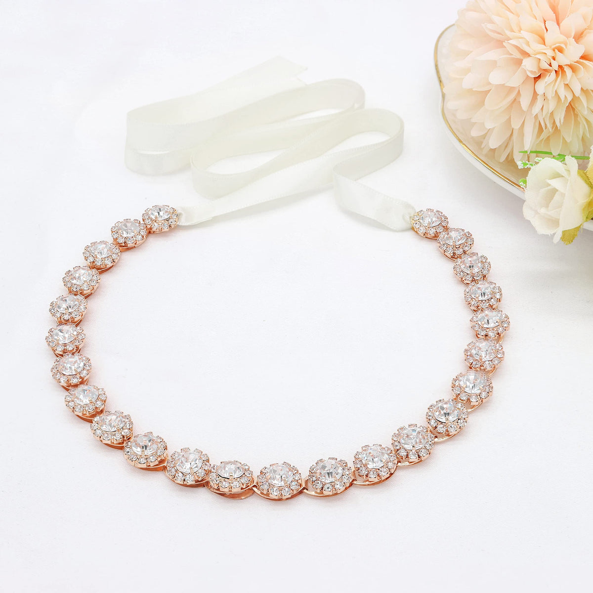 Crystal Bridal Headband — Rose Gold with Rhinestones