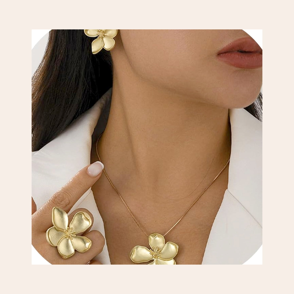 Gold Flower Jewelry Set — Statement Petal Earrings & Dainty Floral Necklace