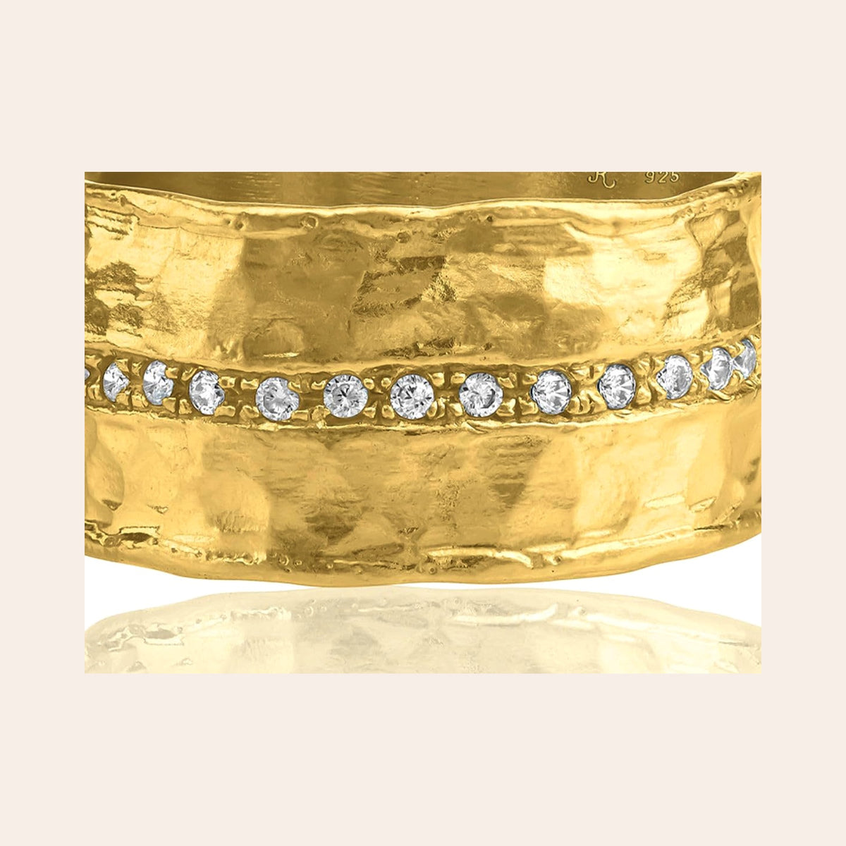 Hammered Band Ring — 14K Gold Over Sterling with Pavé