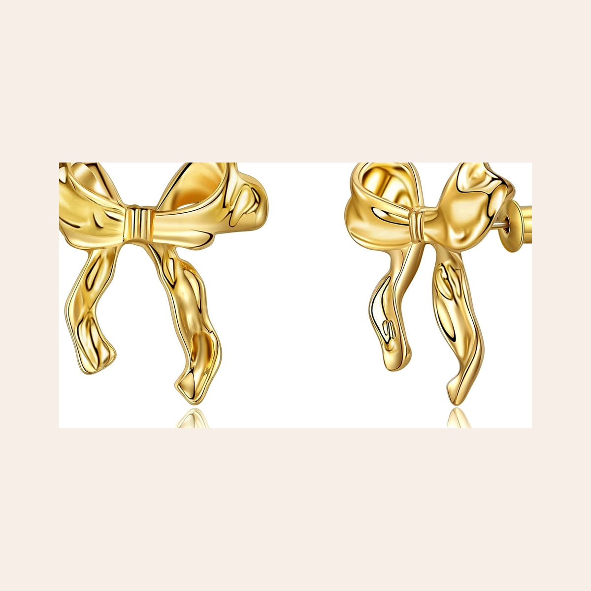 Ribbon Bow Studs — Gold Tone Statement Earrings