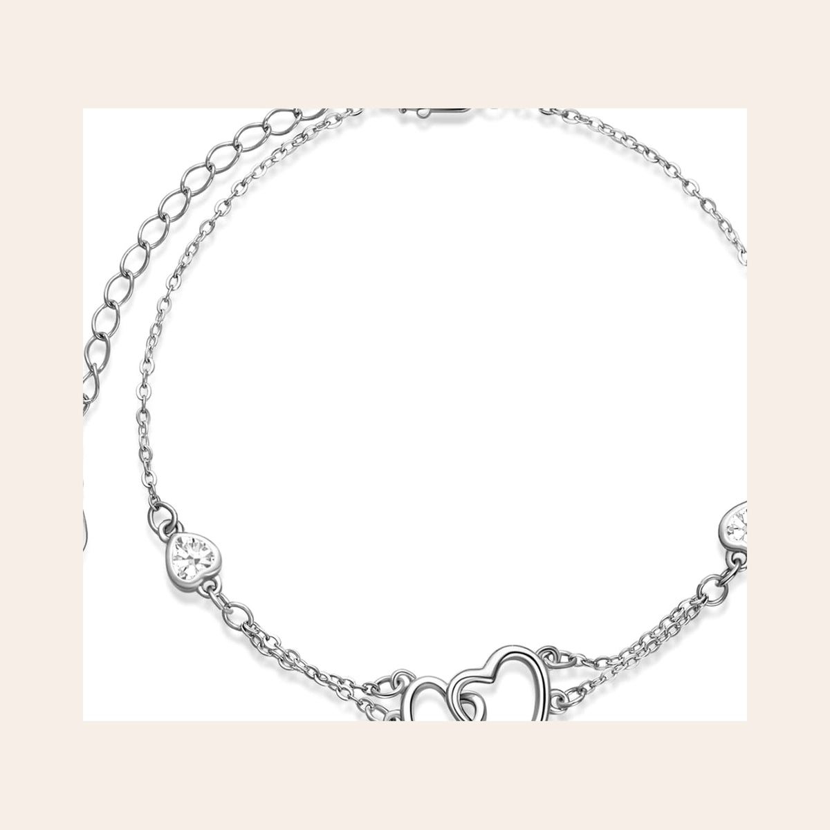 Heart Anklet — Sterling Silver with Cubic Zirconia